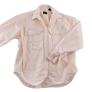 Liz Sport Vintage Pink Gingham Button-Down Shirt Women's Medium Long Sleeves